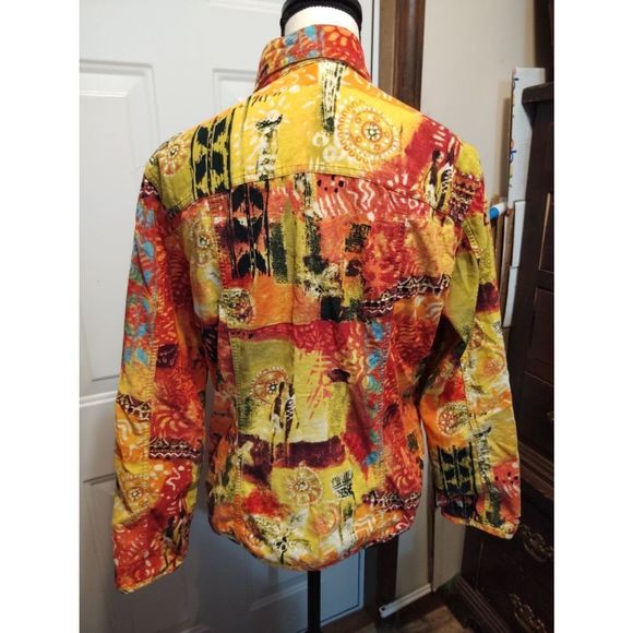 Chicos Button Front Shirt Orange & Yellow Great‎ With Denim - Picture 3 of 6